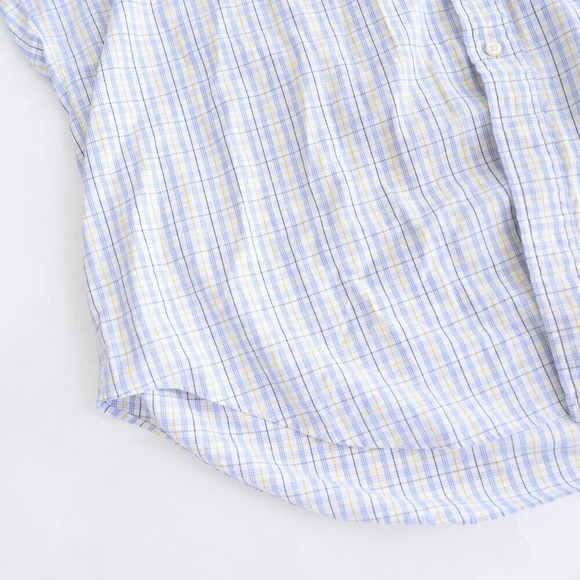 90S Ralph Lauren Yarmouth 100% Cotton Pinpoint Oxford Blue  & Yellow Plaid Shirt - Picture 7 of 12